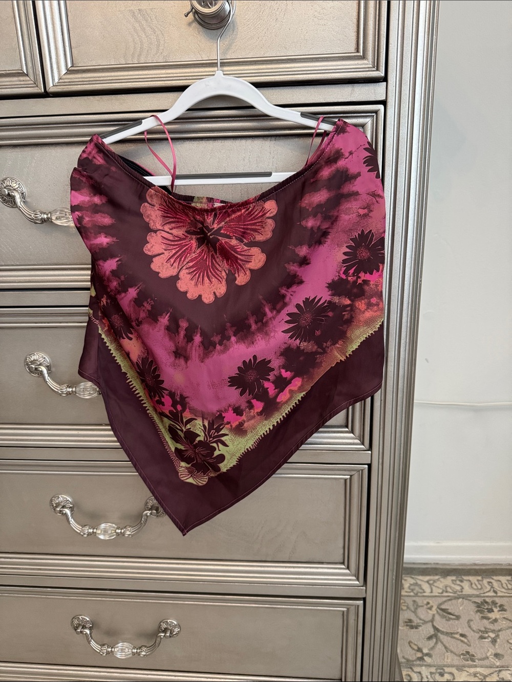 Free People Floral Bandana Scarf in Magenta, Burgundy and Olive